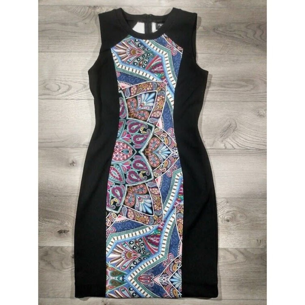 Nicole Miller Paisley Sleeveless Sheath Dress Womens Small Stretch Knee Length